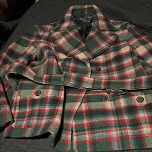 Polo by Ralph Lauren Women's Red and Green Plaid Pea Coat